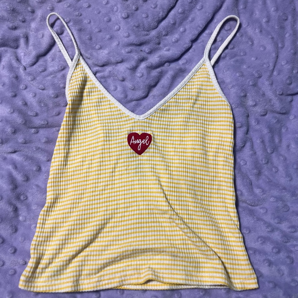 Yellow Gingham Spaghetti Strap cropped top with V neck